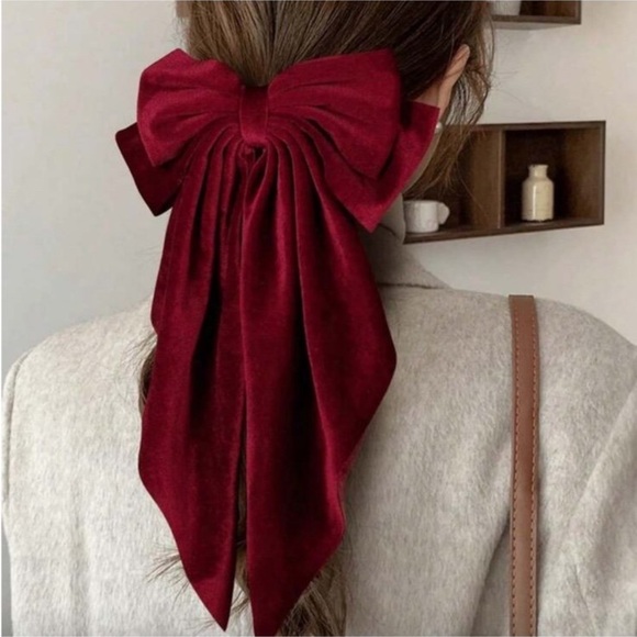 Burgundy Red Velvet Hair Bow - Picture 3 of 4